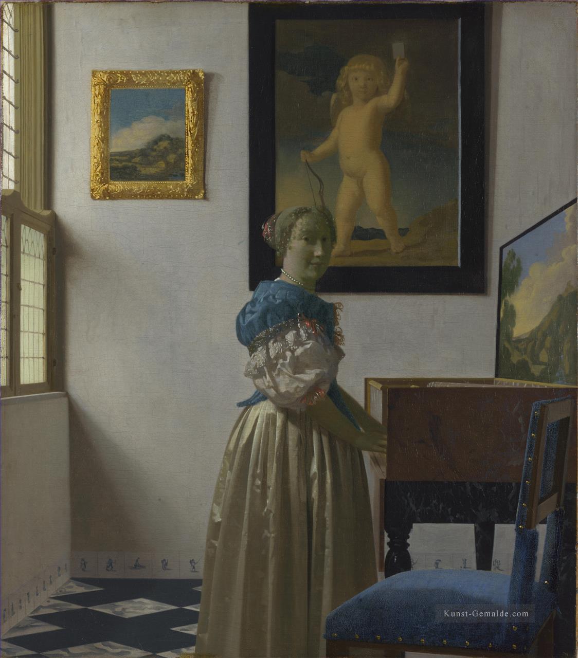 Junge Frau die an einem Virginal Barock Johannes Vermeer Ölgemälde